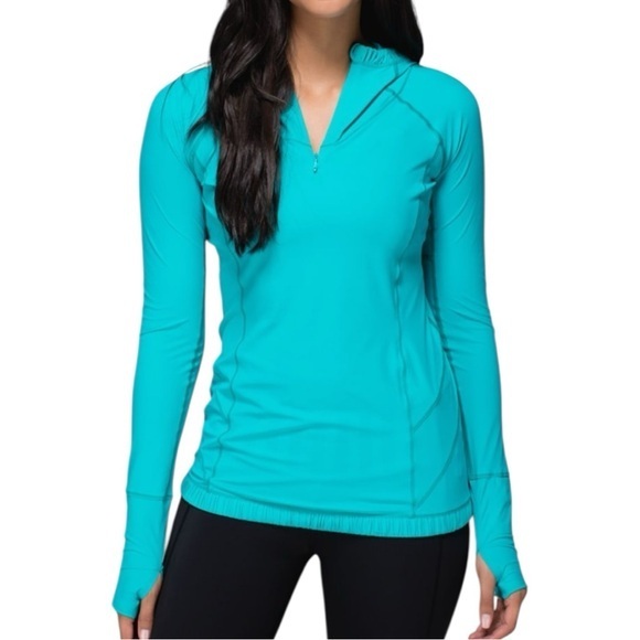 Lululemon Women’s Size 4 Blue Tropics Water Bound Running 1/4 Zip Hoodie Top - Picture 1 of 12